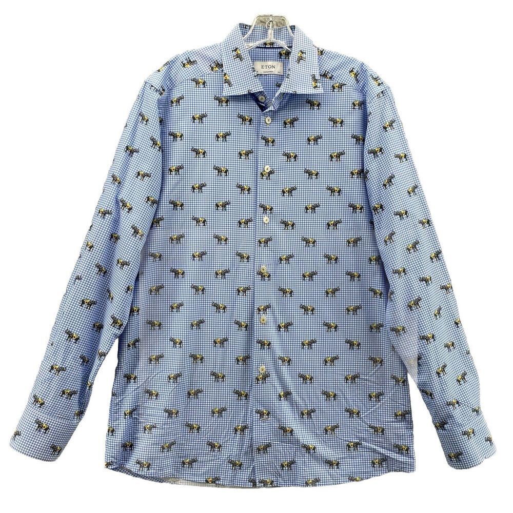 ETON Gingham Motif Dress Shirt
